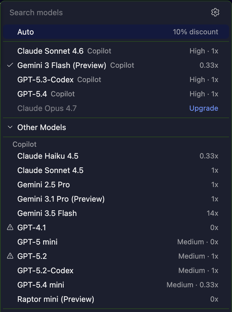 VS Code 模型列表